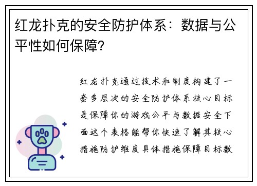 红龙扑克的安全防护体系：数据与公平性如何保障？